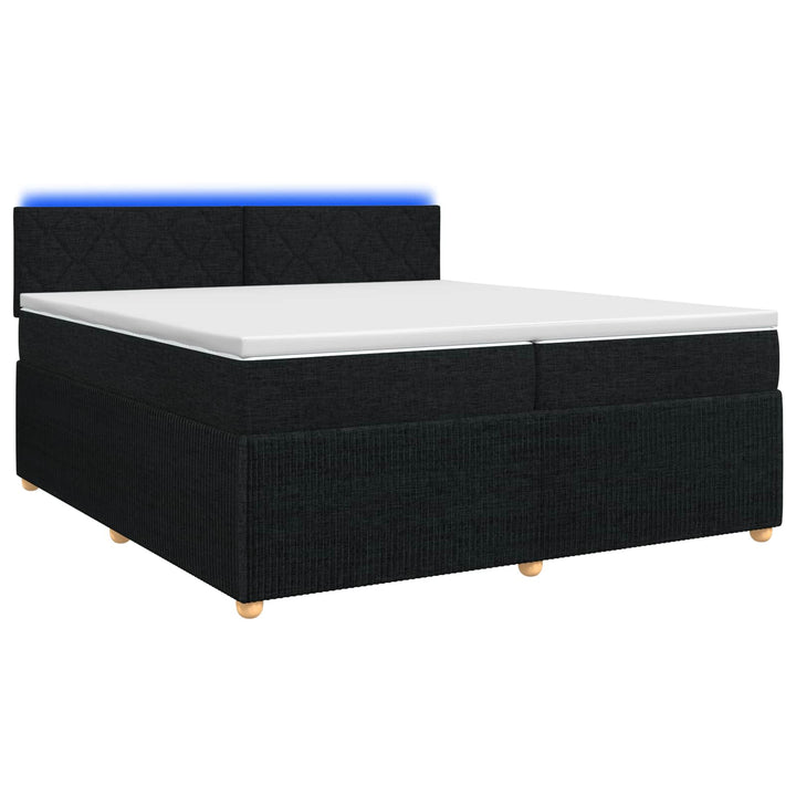 Boxmadras med topmadras med hovedgærde Sort 200 x 200 cm Stof