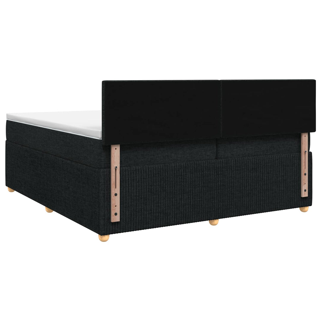 Boxmadras med topmadras med hovedgærde Sort 200 x 200 cm Stof