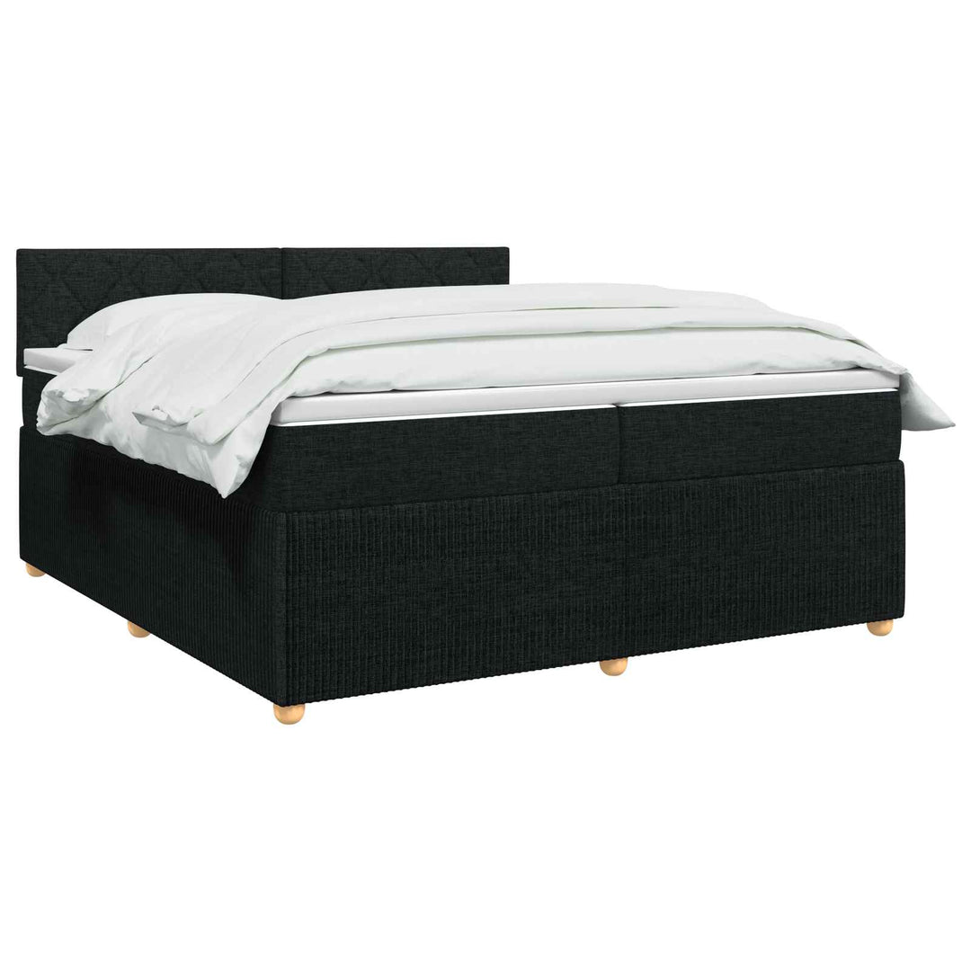 Boxmadras med topmadras med hovedgærde Sort 200 x 200 cm Stof