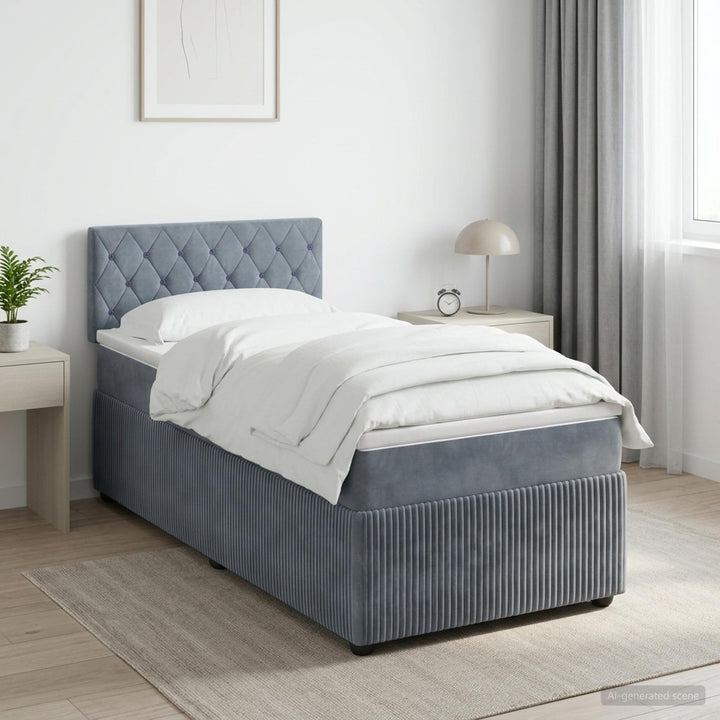 Box Spring Seng med Madras og LED Mørkegrå 90 x 190 cm Fløjl