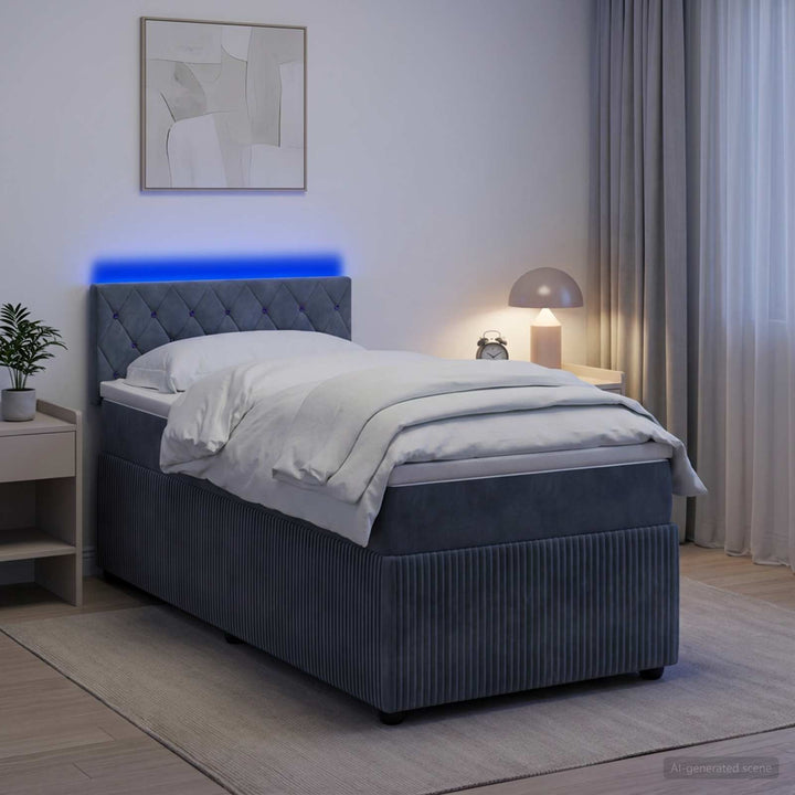 Boxmadras med topmadras Mørkegrå 100 x 200 cm Fløjl