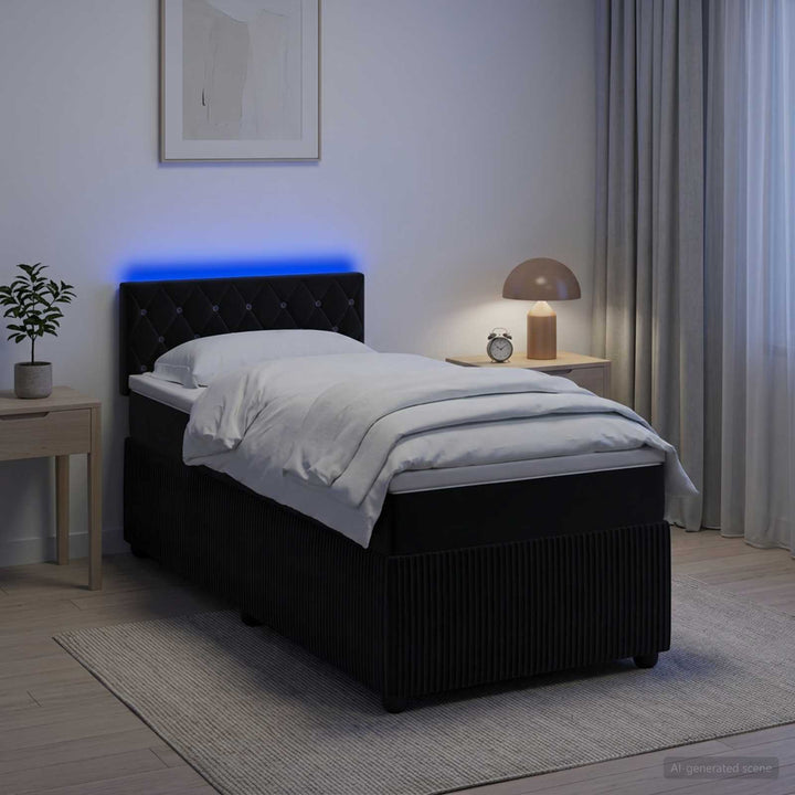 Boxmadras med topmadras med hovedgærde Sort 100 x 200 cm Fløjl