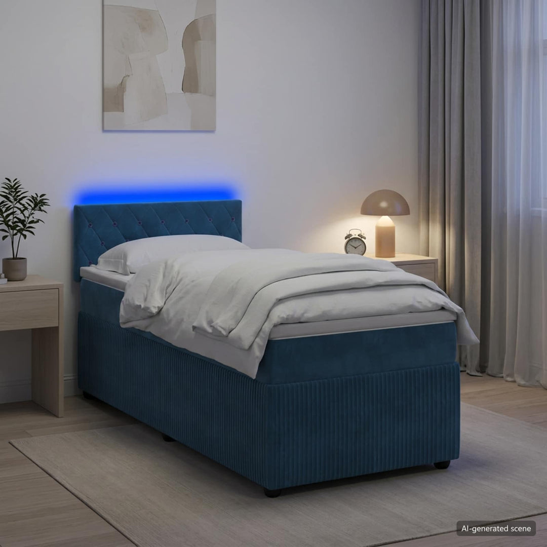 Boxmadras med topmadras med hovedgærde Blå 80 x 200 cm Fløjl