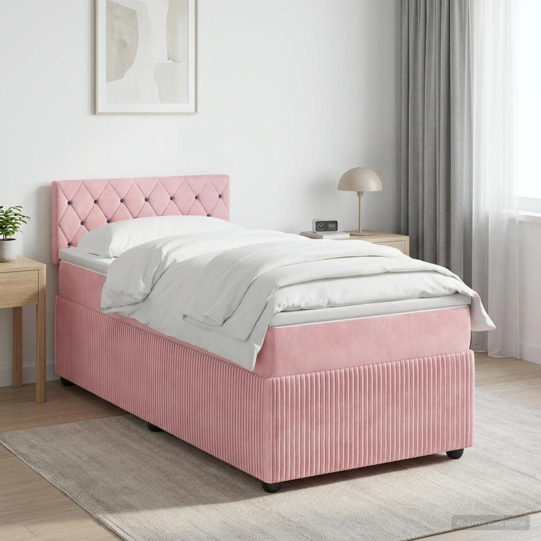 Boxmadras med topmadras Lyserød 80 x 200 cm Fløjl