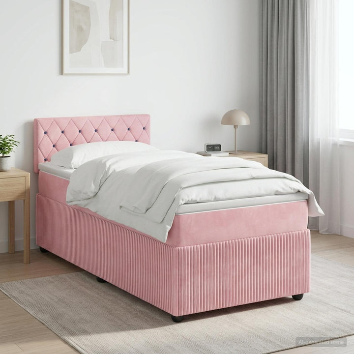 Boxmadras med topmadras Lyserød 80 x 200 cm Fløjl