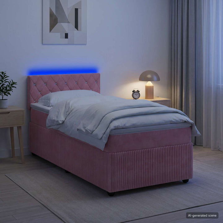 Boxmadras med topmadras Lyserød 80 x 200 cm Fløjl