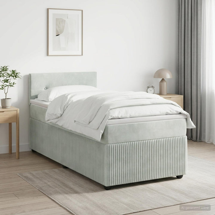 Box Spring Seng med Madras og LED Lysegrå 90 x 190 cm Fløjl