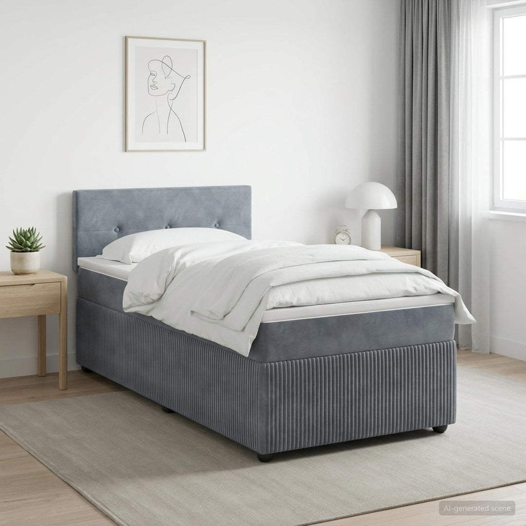 Box Spring Seng med Madras og LED Mørkegrå 90 x 190 cm Fløjl