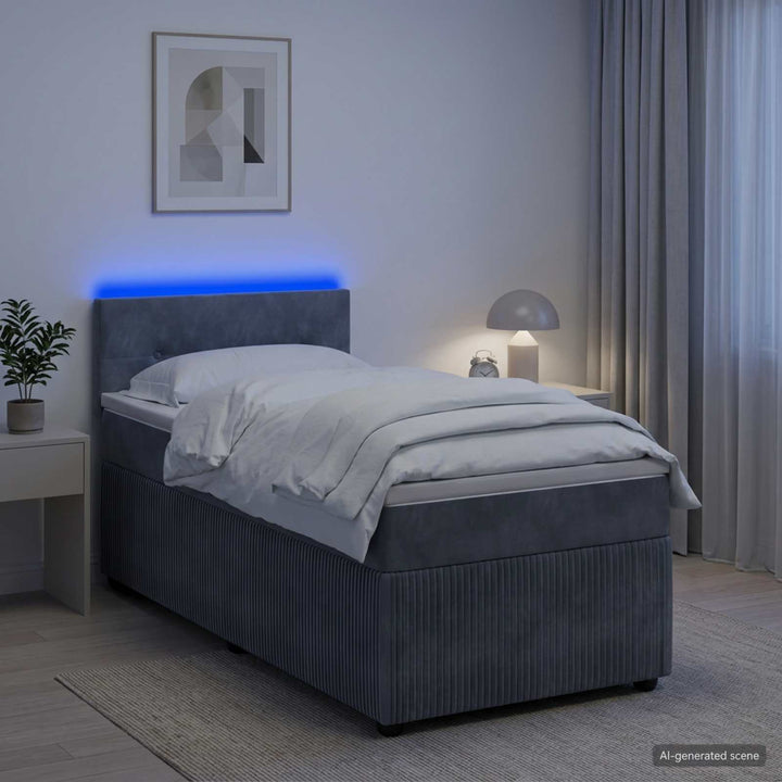 Box Spring Seng med Madras og LED Mørkegrå 90 x 190 cm Fløjl