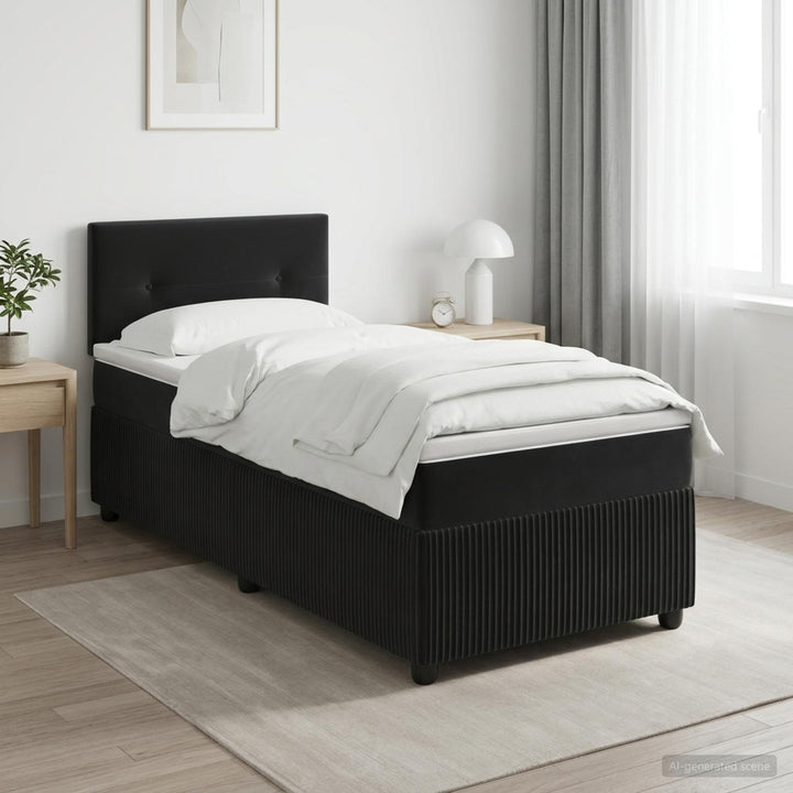 Boxmadras med topmadras med hovedgærde Sort 100 x 200 cm Fløjl