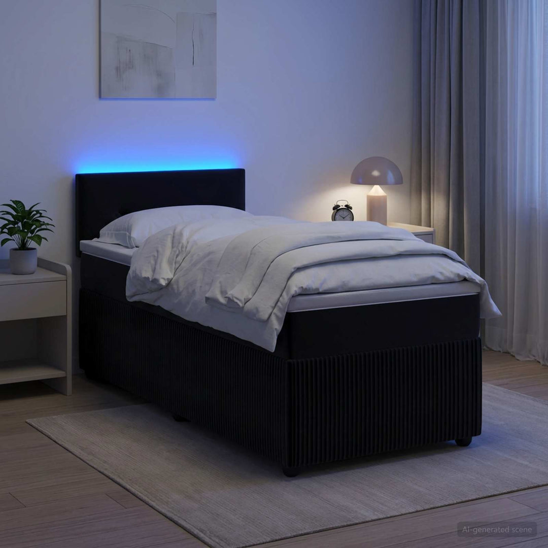 Boxmadras med topmadras med hovedgærde Sort 100 x 200 cm Fløjl