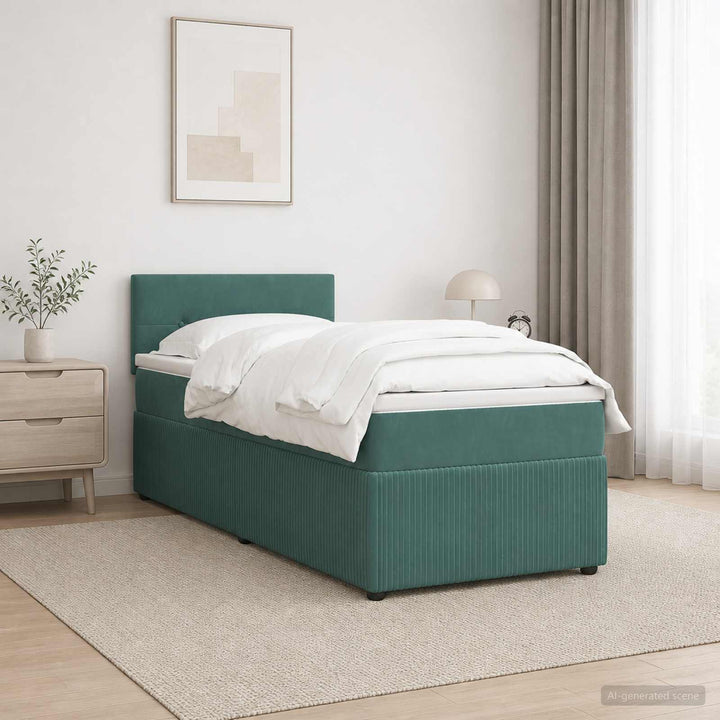 Boxmadras med topmadras Mørkegrøn 90 x 200 cm Fløjl