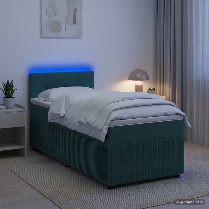 Boxmadras med topmadras Mørkegrøn 90 x 190 cm Fløjl