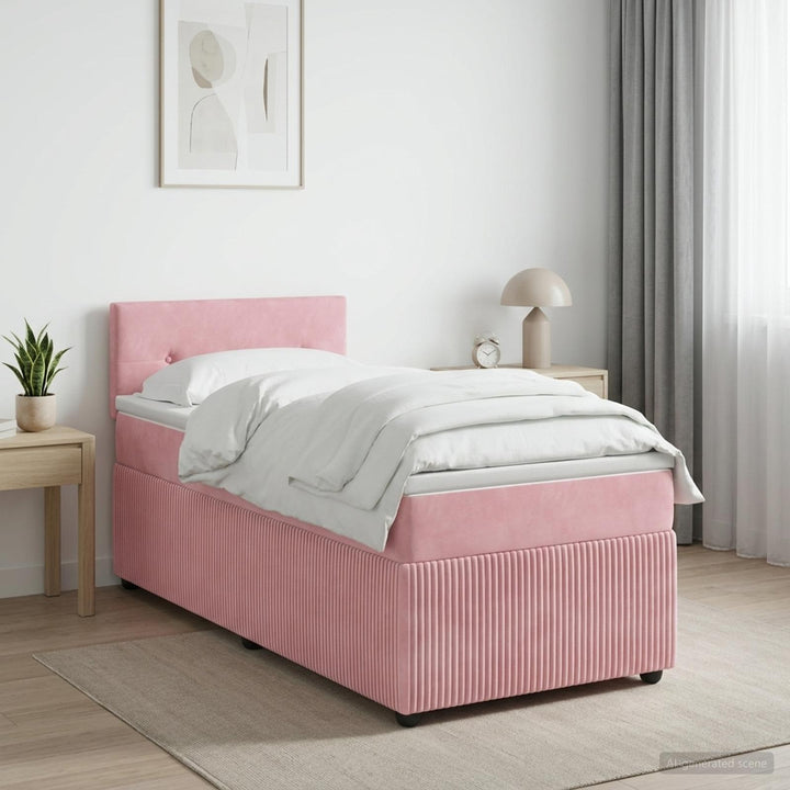 Boxmadras med topmadras Lyserød 90 x 190 cm Fløjl