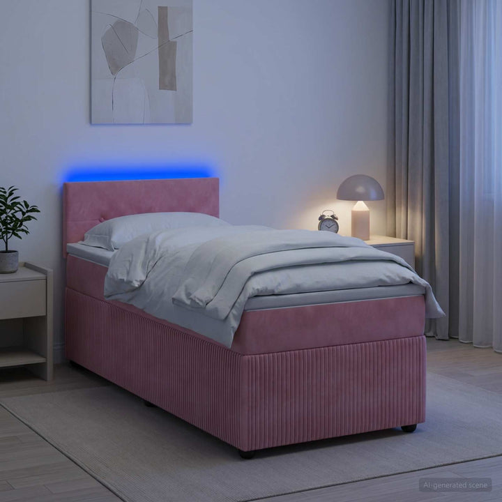 Boxmadras med topmadras Lyserød 100 x 200 cm Fløjl