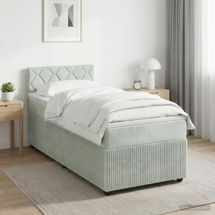 Box Spring Seng med Madras og LED Lysegrå 90 x 190 cm Fløjl
