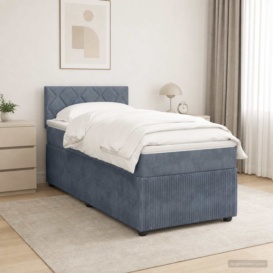Box Spring Seng med Madras og LED Mørkegrå 90 x 190 cm Fløjl