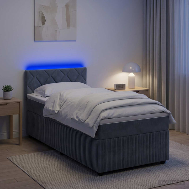 Box Spring Seng med Madras og LED Mørkegrå 90 x 190 cm Fløjl