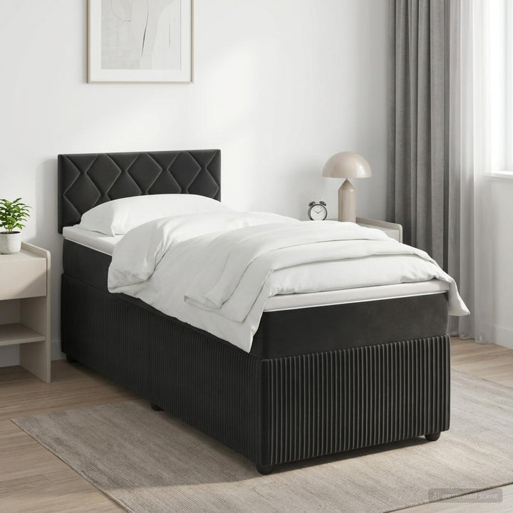 Boxmadras med topmadras med hovedgærde Sort 80 x 200 cm Fløjl