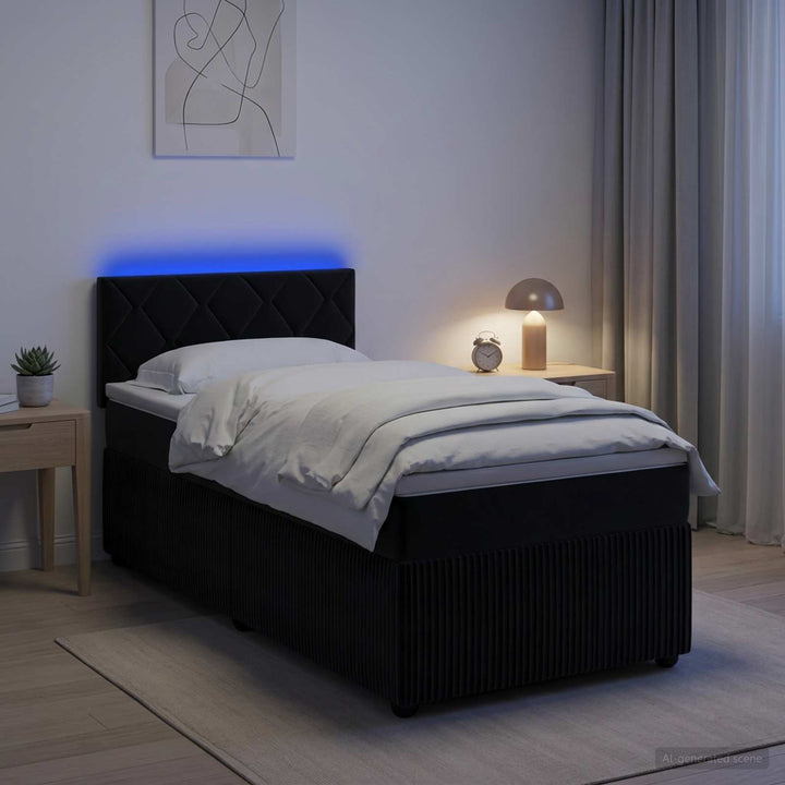 Boxmadras med topmadras med hovedgærde Sort 100 x 200 cm Fløjl
