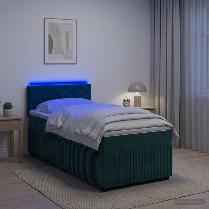 Boxmadras med topmadras Mørkegrøn 90 x 200 cm Fløjl