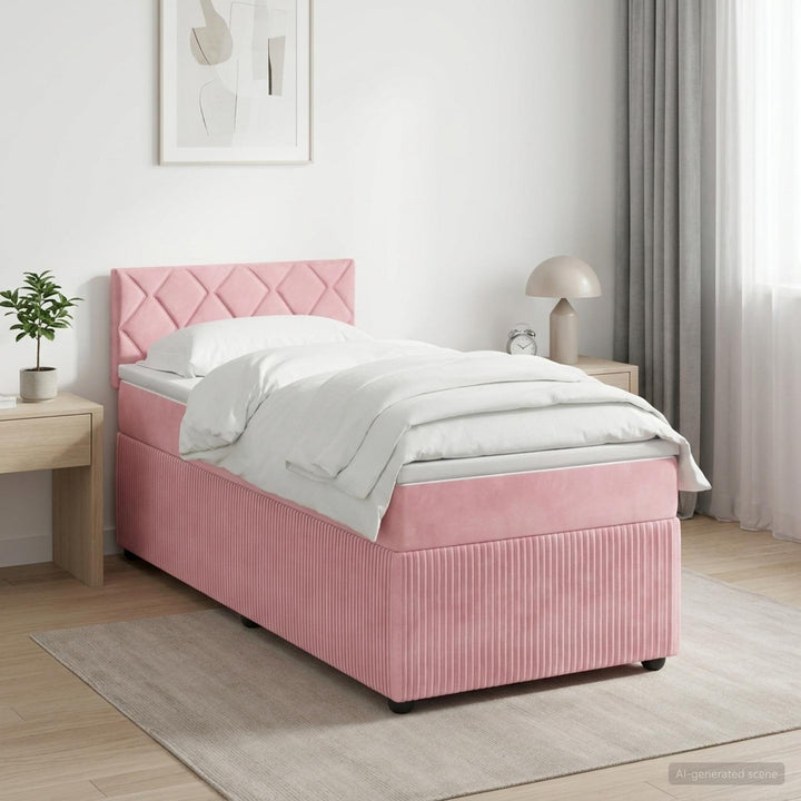 Boxmadras med topmadras Lyserød 100 x 200 cm Fløjl