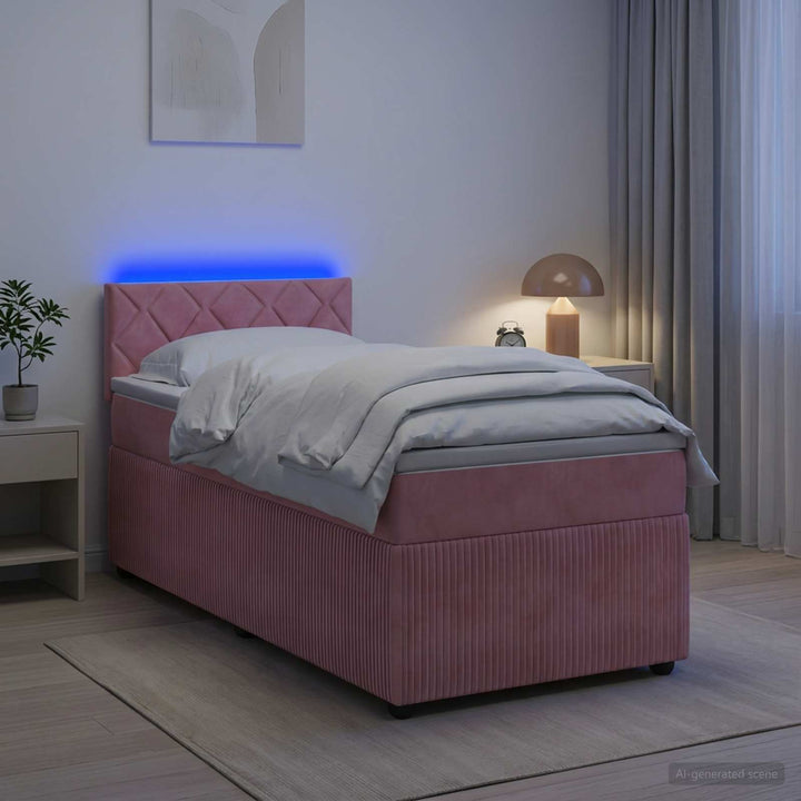 Boxmadras med topmadras Lyserød 100 x 200 cm Fløjl