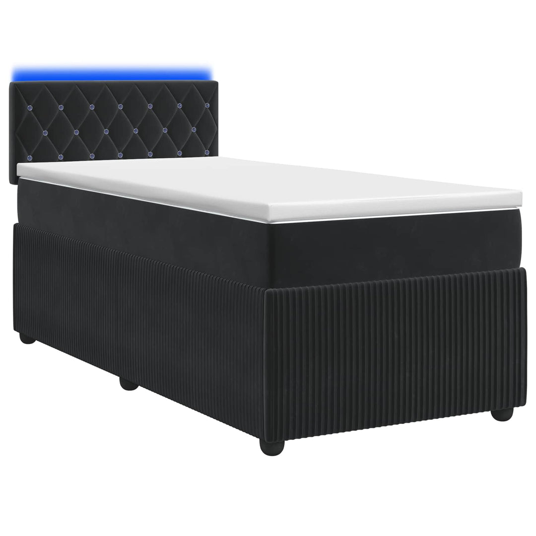Boxmadras med topmadras med hovedgærde Sort 90 x 200 cm Fløjl