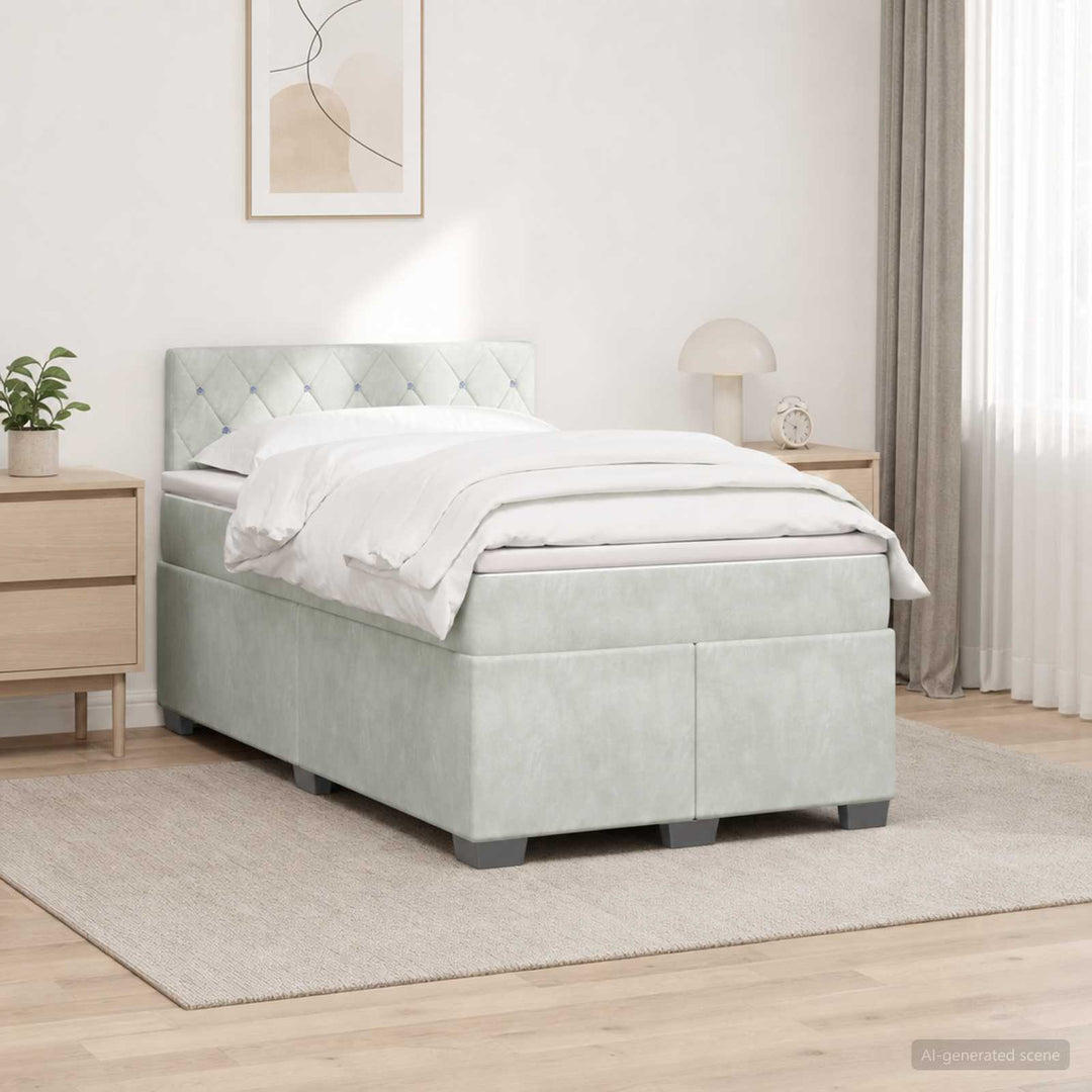 Boxmadras med topmadras Lysegrå 120 x 190 cm Fløjl