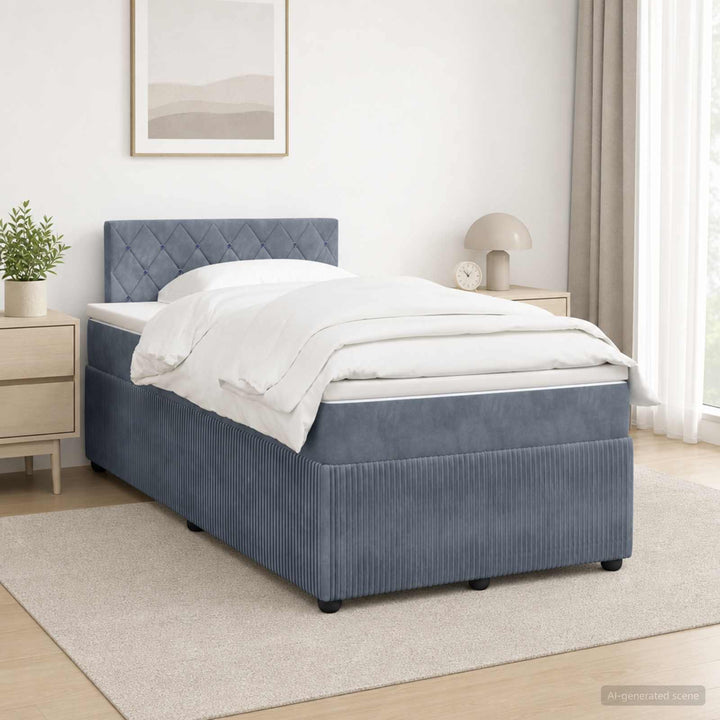 Boxmadras med topmadras Mørkegrå 120 x 190 cm Fløjl