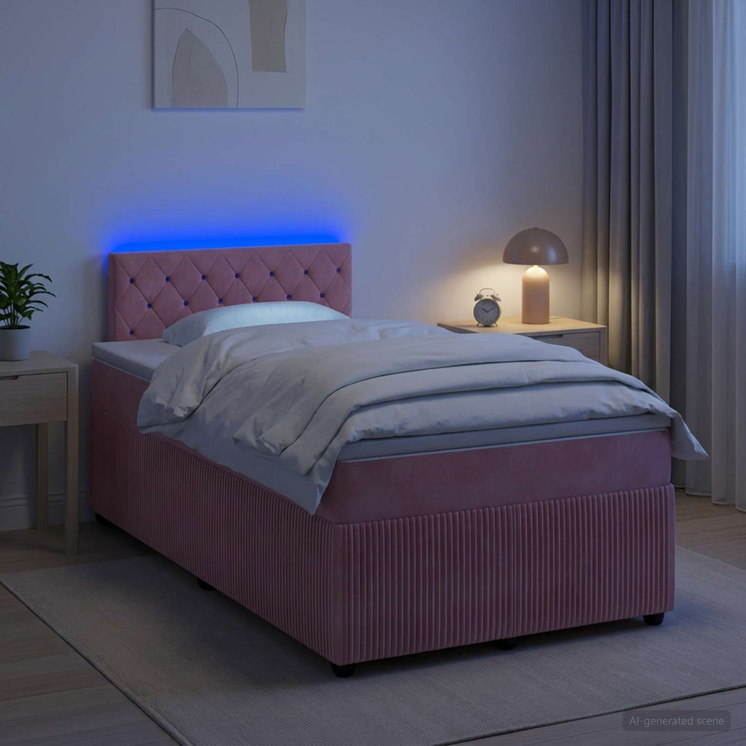 Boxmadras med topmadras Lyserød 120 x 190 cm Fløjl