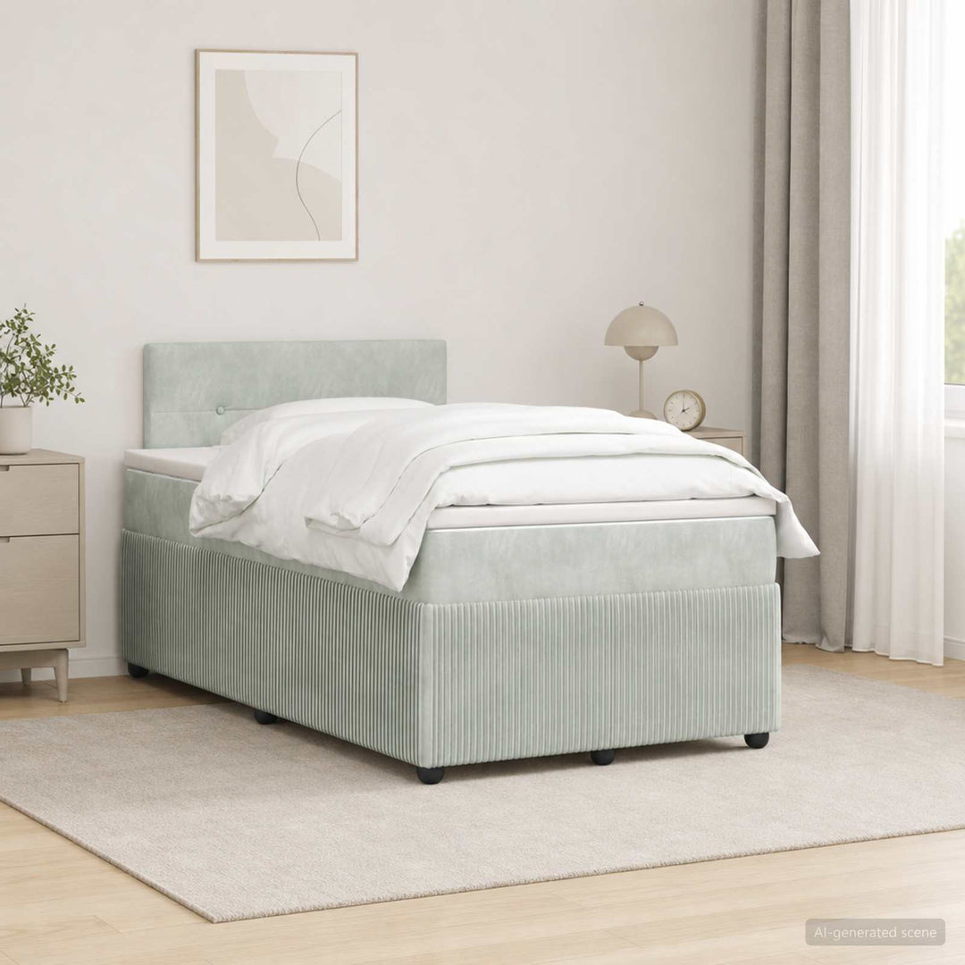 Boxmadras med topmadras Lysegrå 120 x 190 cm Fløjl