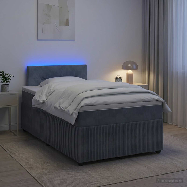 Boxmadras med topmadras Mørkegrå 120 x 200 cm Fløjl