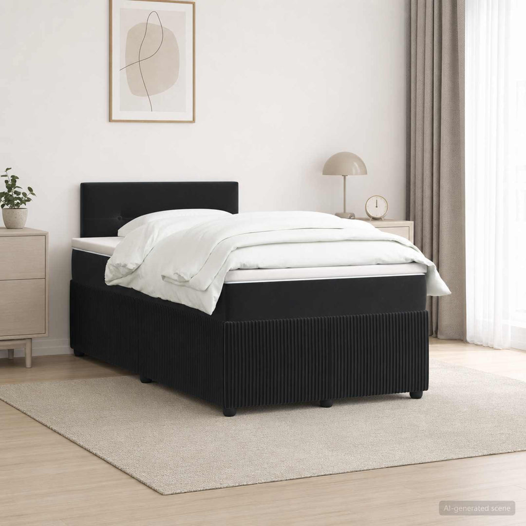 Boxmadras med topmadras med hovedgærde Sort 120 x 190 cm Fløjl