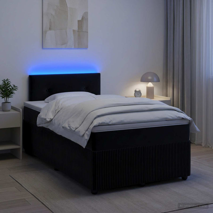 Boxmadras med topmadras med hovedgærde Sort 120 x 190 cm Fløjl