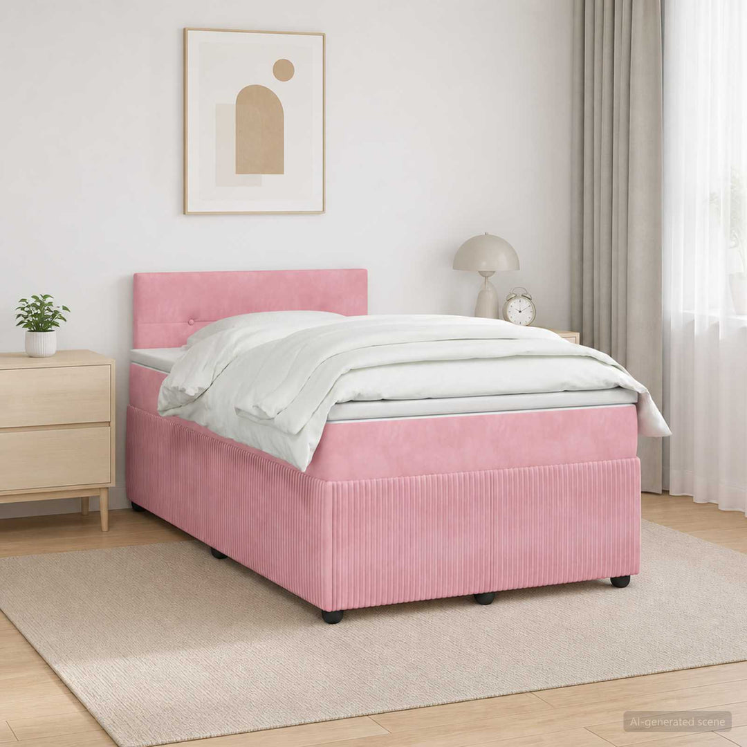 Boxmadras med topmadras Lyserød 120 x 200 cm Fløjl