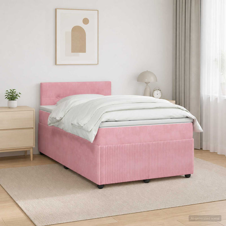 Boxmadras med topmadras Lyserød 120 x 200 cm Fløjl