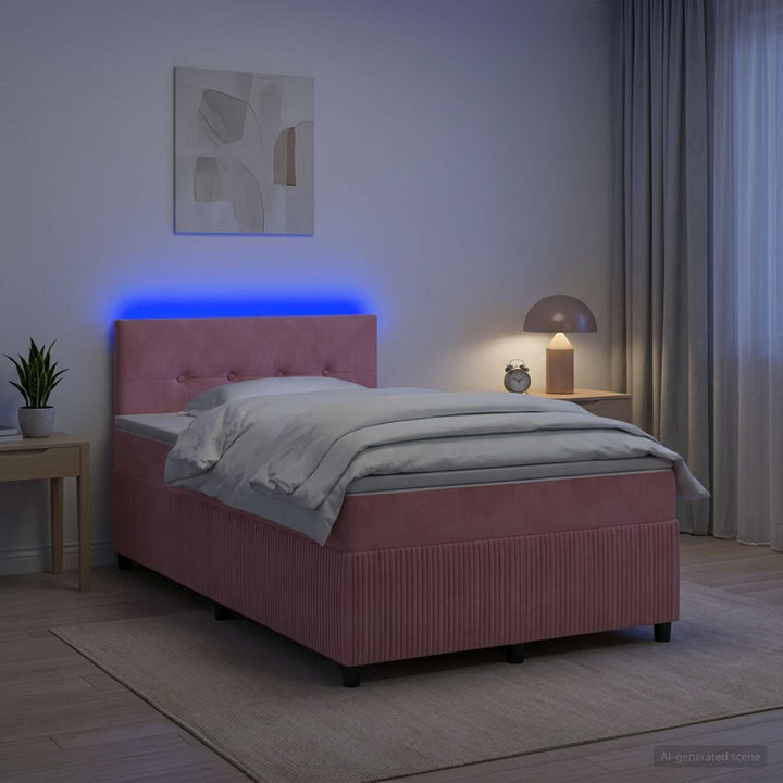 Boxmadras med topmadras Lyserød 120 x 200 cm Fløjl