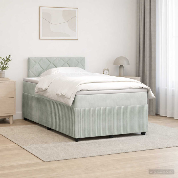 Boxmadras med topmadras Lysegrå 120 x 190 cm Fløjl
