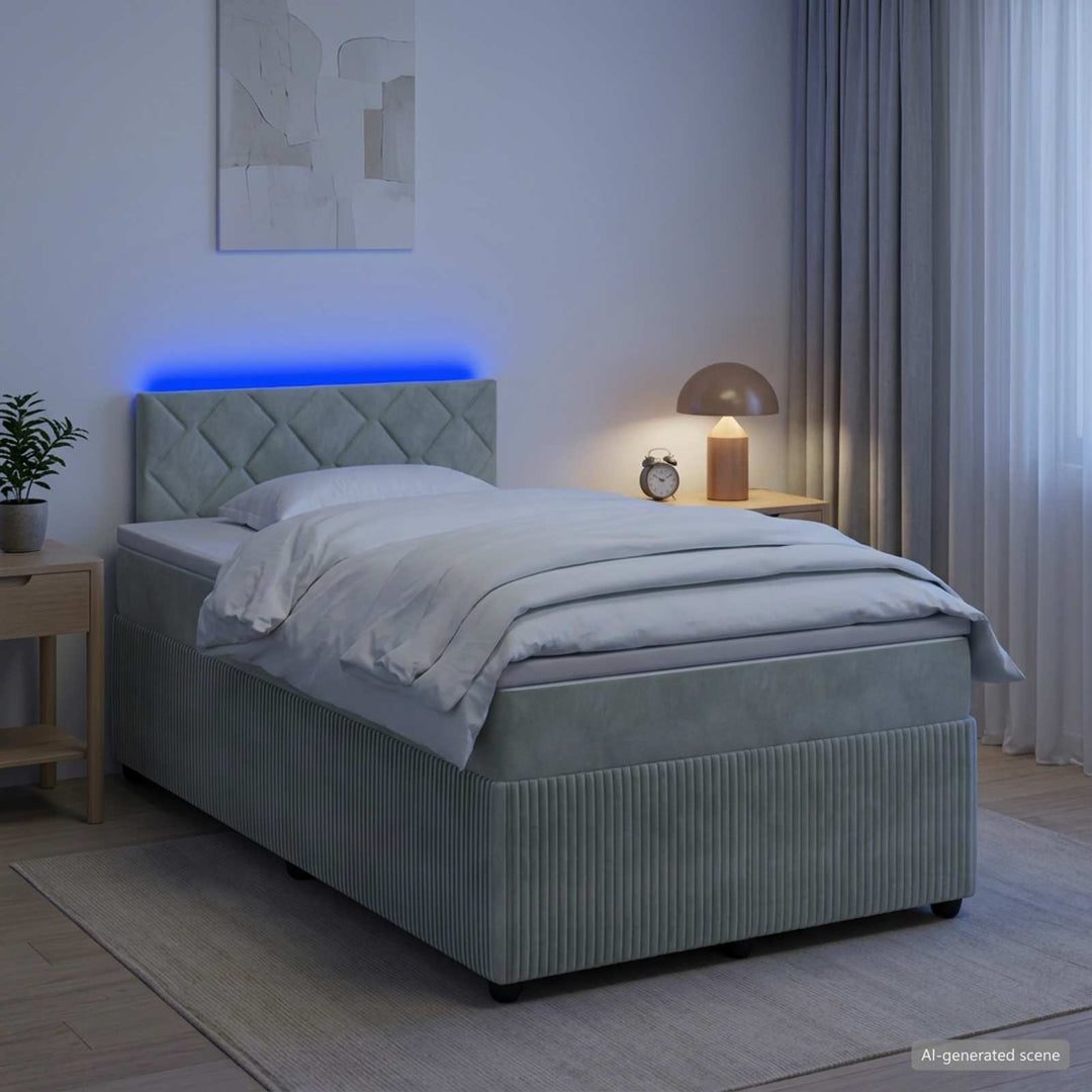 Boxmadras med topmadras Lysegrå 120 x 190 cm Fløjl