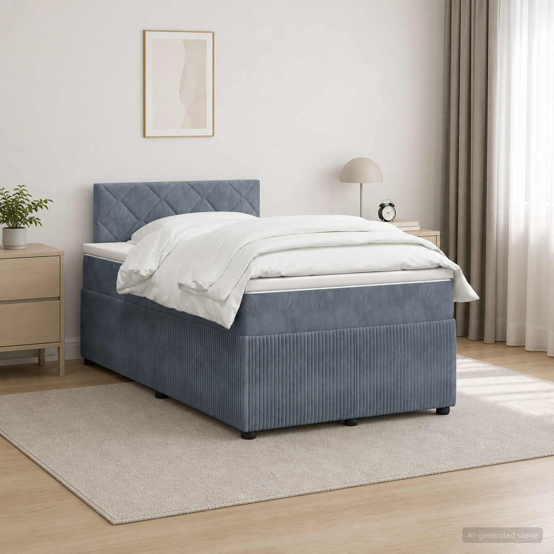 Boxmadras med topmadras Mørkegrå 120 x 190 cm Fløjl