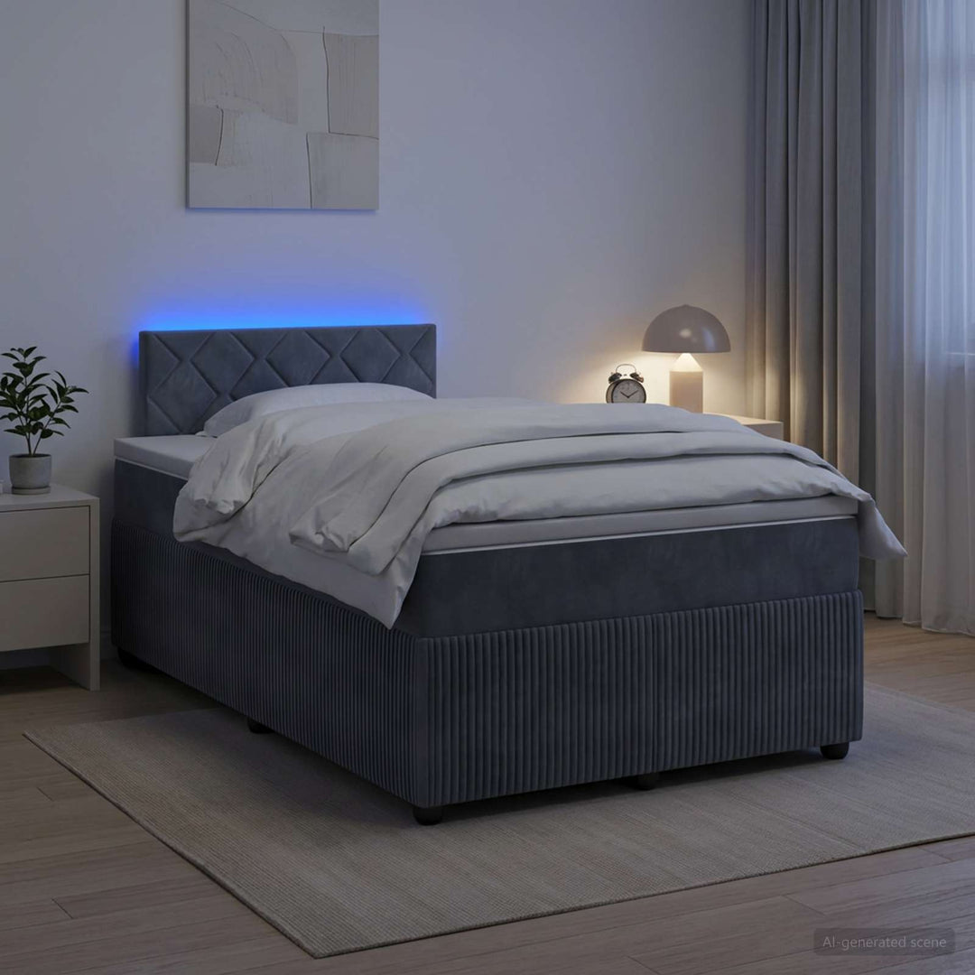 Boxmadras med topmadras Mørkegrå 120 x 190 cm Fløjl
