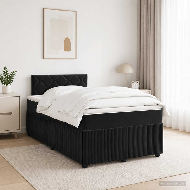 Boxmadras med topmadras med hovedgærde Sort 120 x 200 cm Fløjl
