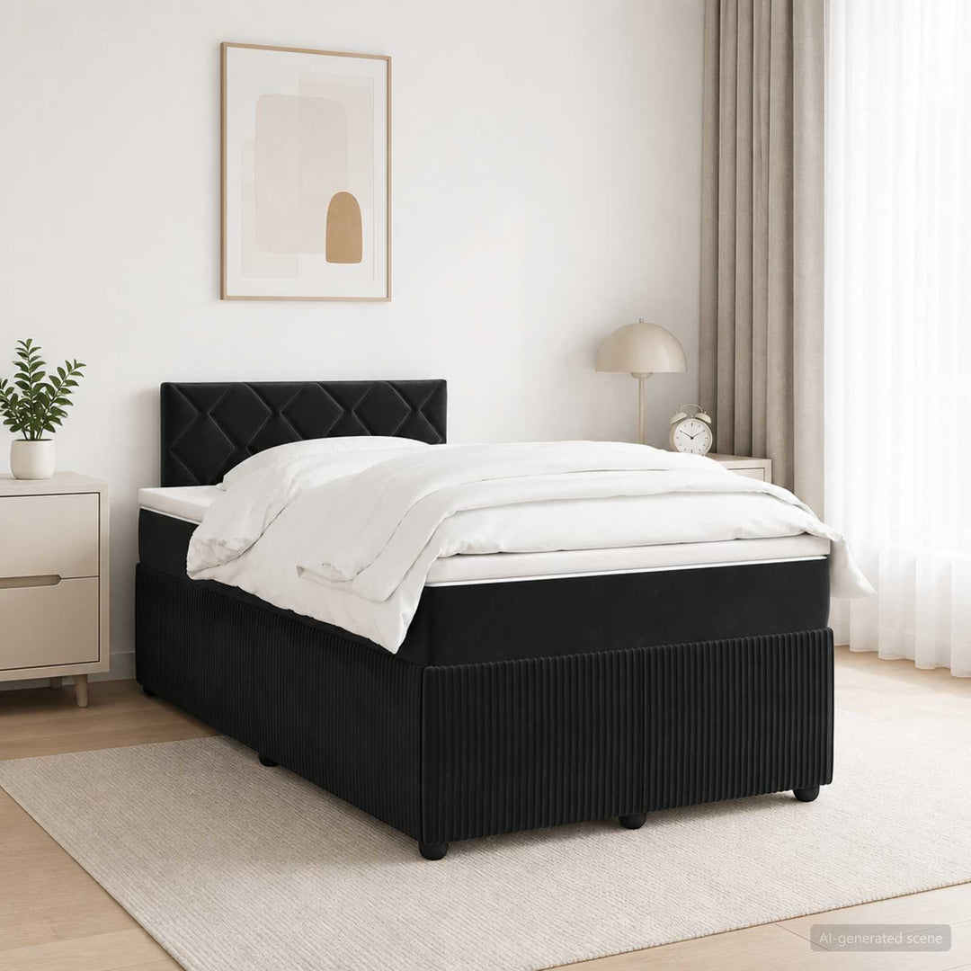 Boxmadras med topmadras med hovedgærde Sort 120 x 190 cm Fløjl