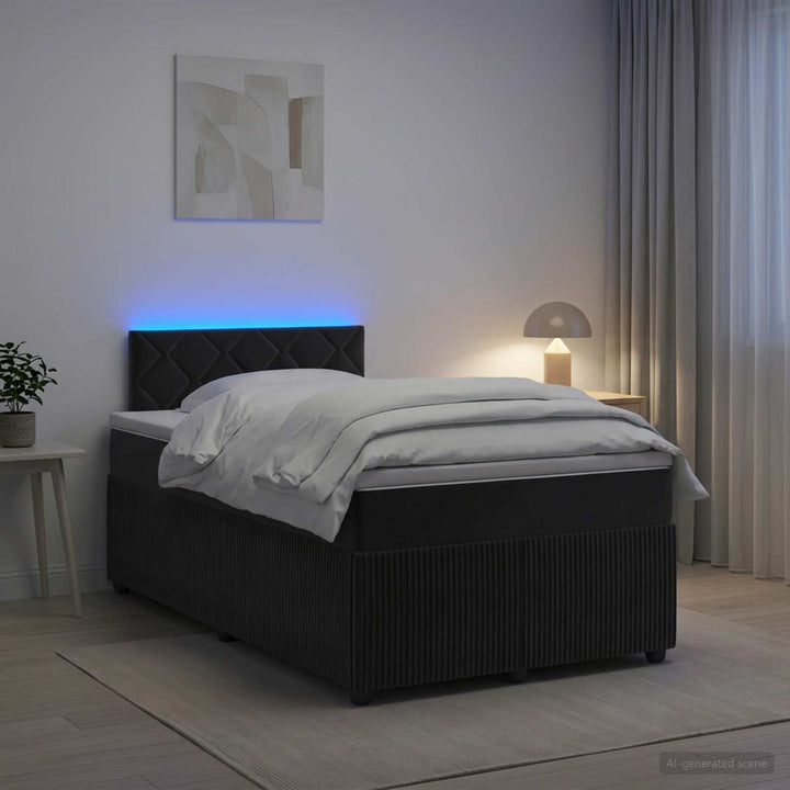 Boxmadras med topmadras med hovedgærde Sort 120 x 200 cm Fløjl