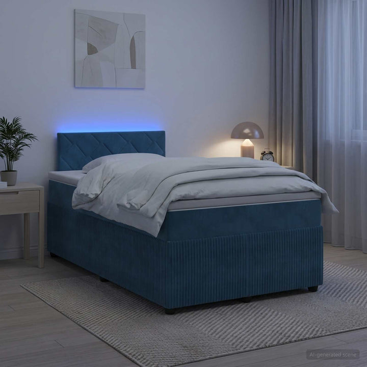 Boxmadras med topmadras med hovedgærde Blå 120 x 200 cm Fløjl