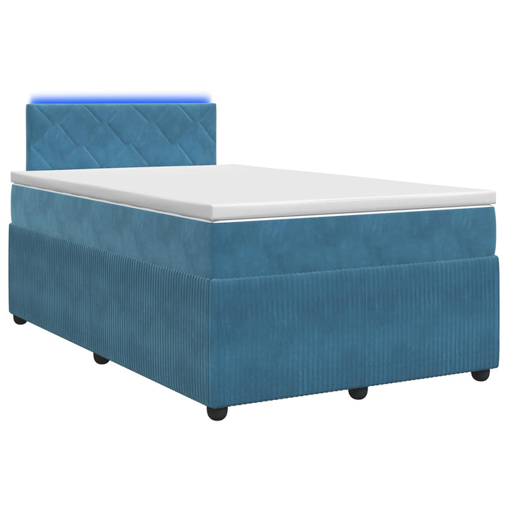 Boxmadras med topmadras med hovedgærde Blå 120 x 190 cm Fløjl