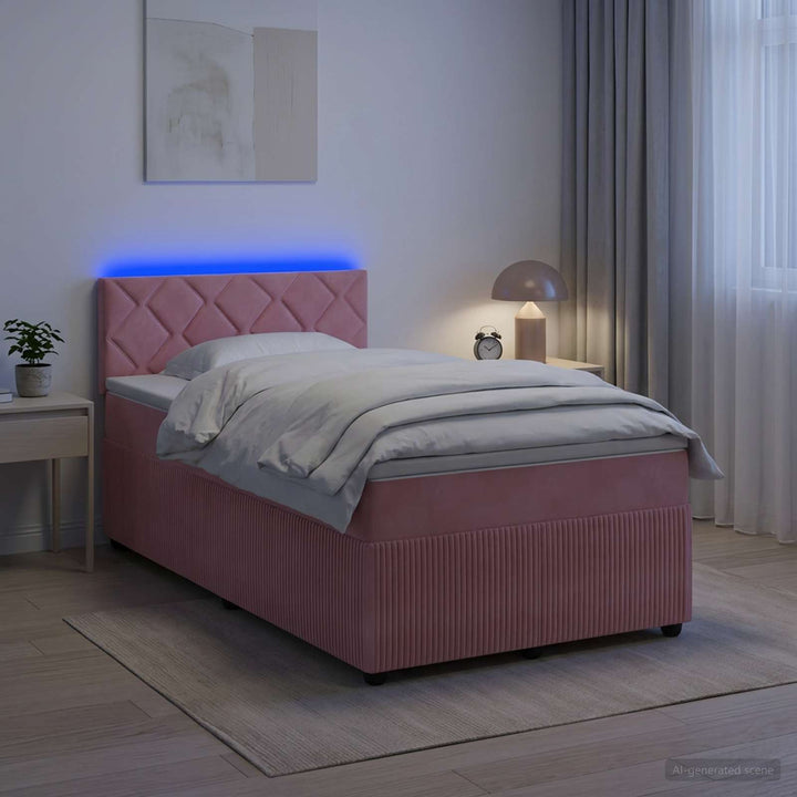 Boxmadras med topmadras Lyserød 120 x 200 cm Fløjl