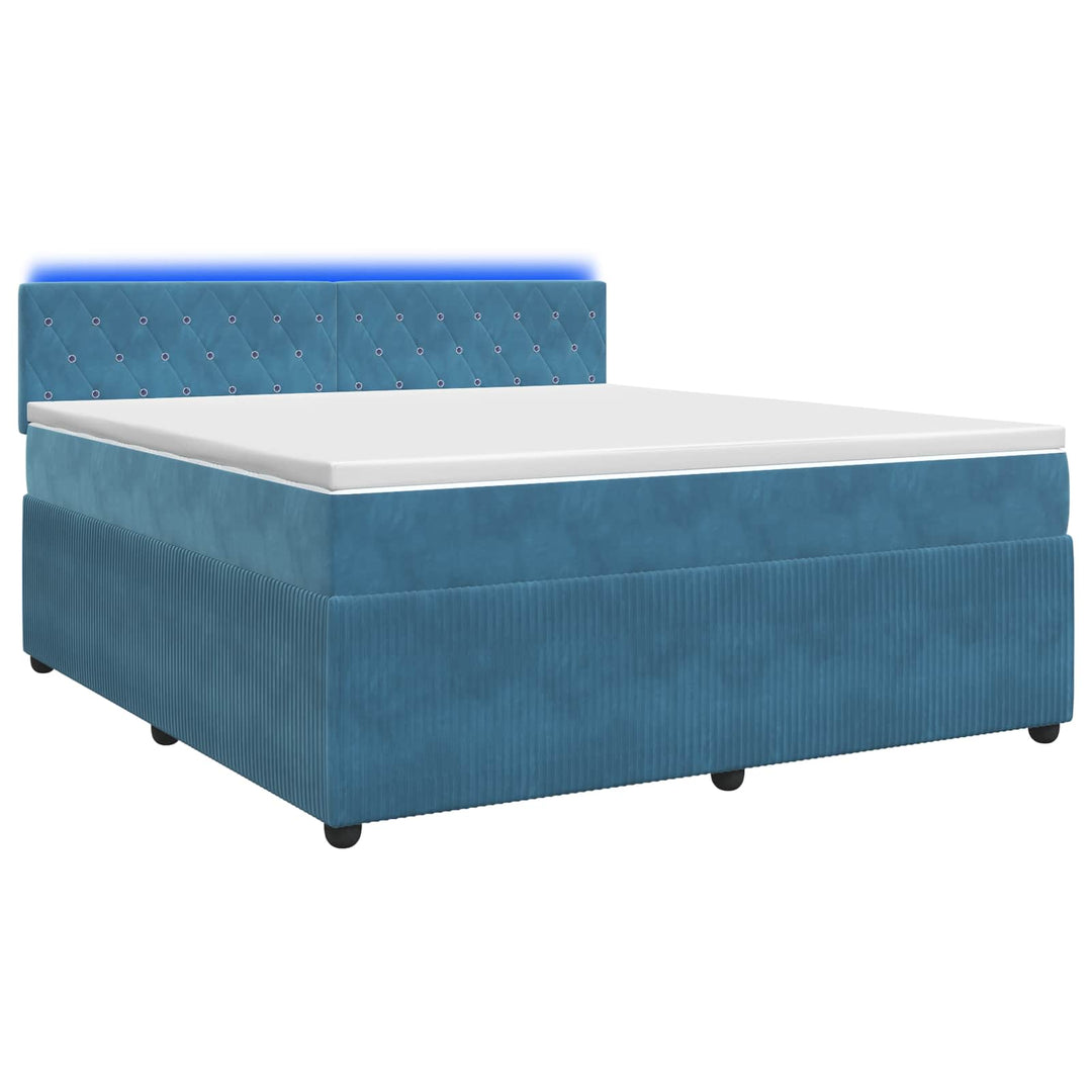 Boxmadras med topmadras med hovedgærde Blå 140 x 190 cm Fløjl