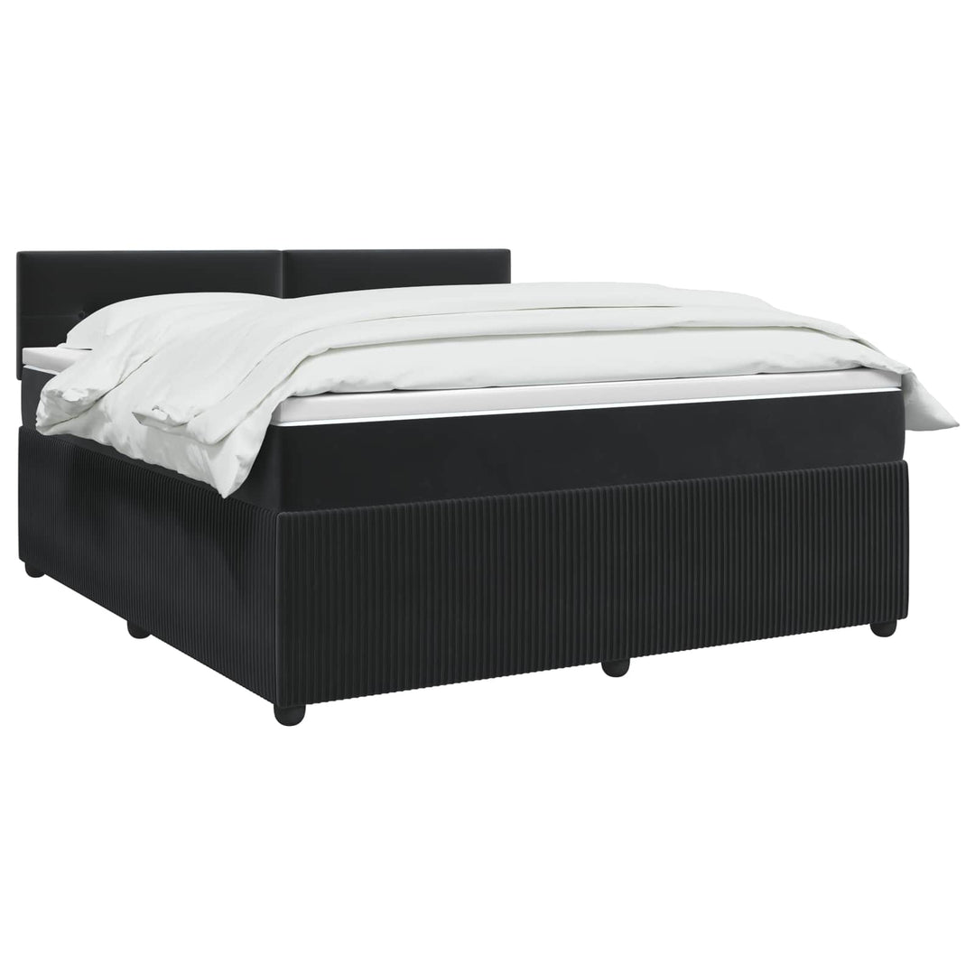 Boxmadras med topmadras med hovedgærde Sort 140 x 190 cm Fløjl